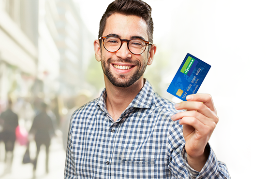 man holding payment card